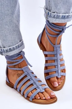 Damskie Zamszowe Sandały Rzymianki Niebieskie Sempre