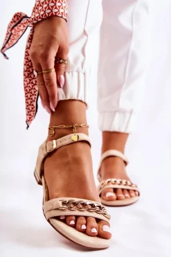 Damskie Zamszowe Sandały Z Łańcuchem Beżowe Norine