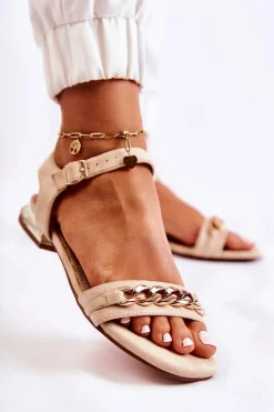 Damskie Zamszowe Sandały Z Łańcuchem Beżowe Norine