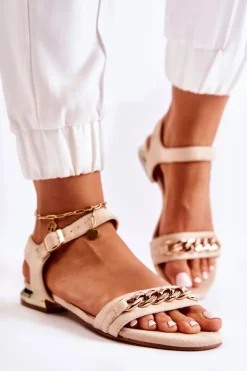 Damskie Zamszowe Sandały Z Łańcuchem Beżowe Norine