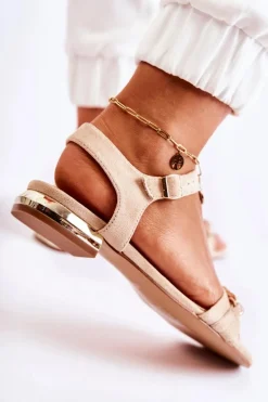 Damskie Zamszowe Sandały Z Łańcuchem Beżowe Norine