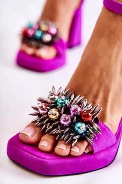 Damskie Zamszowe Sandały Z Ozdobami Fuksja Mayet