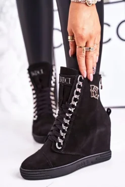 Damskie Zamszowe Sneakersy BOOCI 2222/066/s Srebrny Łańcuch Czarne