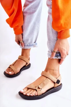 Damskie Zamszowe Sportowe Sandały Ciemnobeżowe Harris