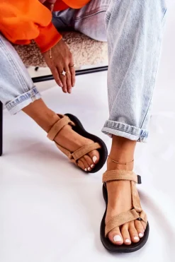 Damskie Zamszowe Sportowe Sandały Ciemnobeżowe Harris