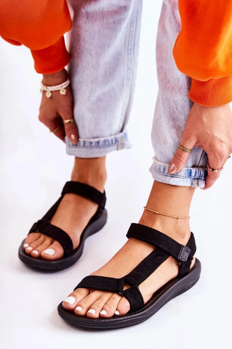 Damskie Zamszowe Sportowe Sandały Czarne Harris