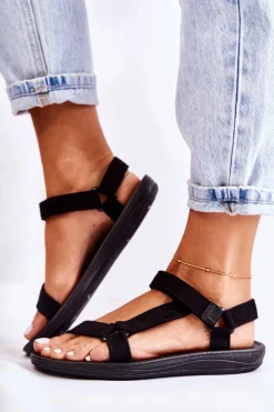 Damskie Zamszowe Sportowe Sandały Czarne Harris