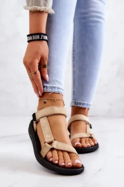 Damskie Zamszowe Sportowe Sandały Beżowe Harris