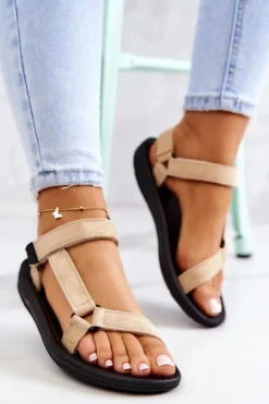 Damskie Zamszowe Sportowe Sandały Beżowe Harris