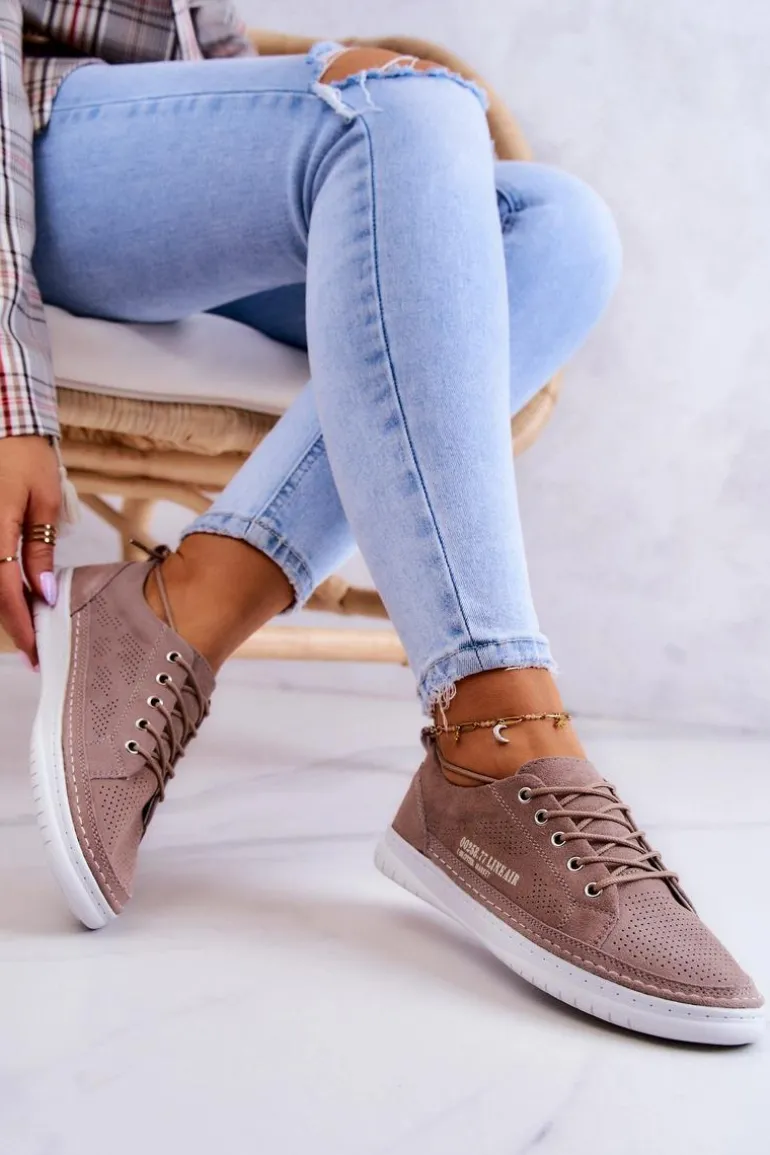 Damskie Zamszowe Tenisówki Brązowe Cloesa