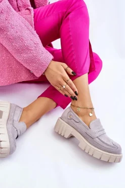 Damskie Zamszowe Wsuwane Półbuty Szare Fiorell