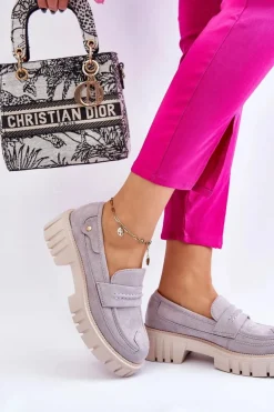 Damskie Zamszowe Wsuwane Półbuty Szare Fiorell