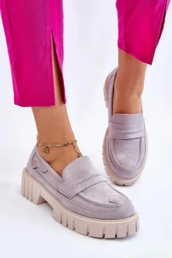 Damskie Zamszowe Wsuwane Półbuty Szare Fiorell