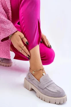 Damskie Zamszowe Wsuwane Półbuty Szare Fiorell