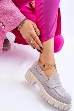 Damskie Zamszowe Wsuwane Półbuty Szare Fiorell