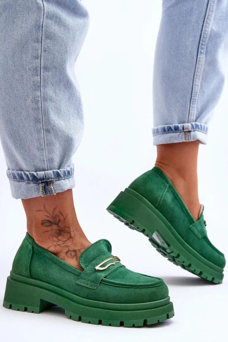 Damskie Zamszowe Wsuwane Mokasyny Zielone Pure Love
