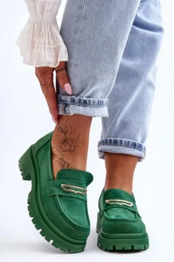 Damskie Zamszowe Wsuwane Mokasyny Zielone Pure Love