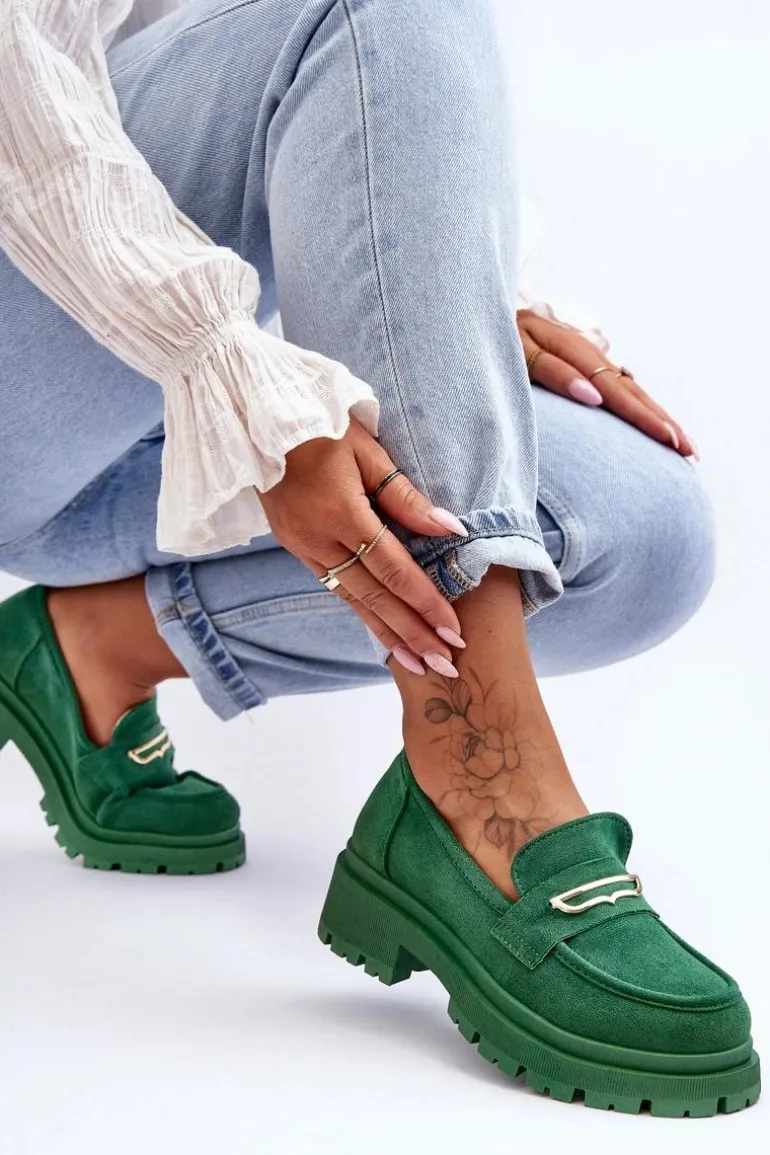 Damskie Zamszowe Wsuwane Mokasyny Zielone Pure Love