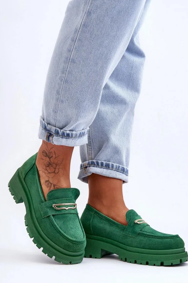 Damskie Zamszowe Wsuwane Mokasyny Zielone Pure Love