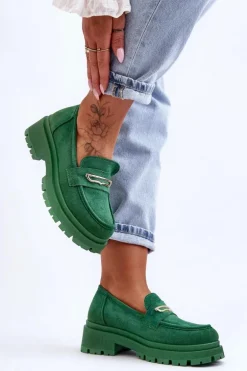 Damskie Zamszowe Wsuwane Mokasyny Zielone Pure Love