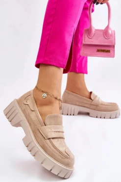 Damskie Zamszowe Wsuwane Półbuty Beżowe Fiorell