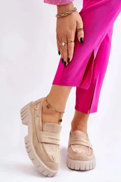 Damskie Zamszowe Wsuwane Półbuty Beżowe Fiorell