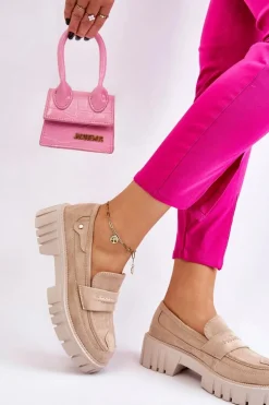 Damskie Zamszowe Wsuwane Półbuty Beżowe Fiorell