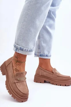 Damskie Zamszowe Wsuwane Mokasyny Ciemnobeżowe Pure Love