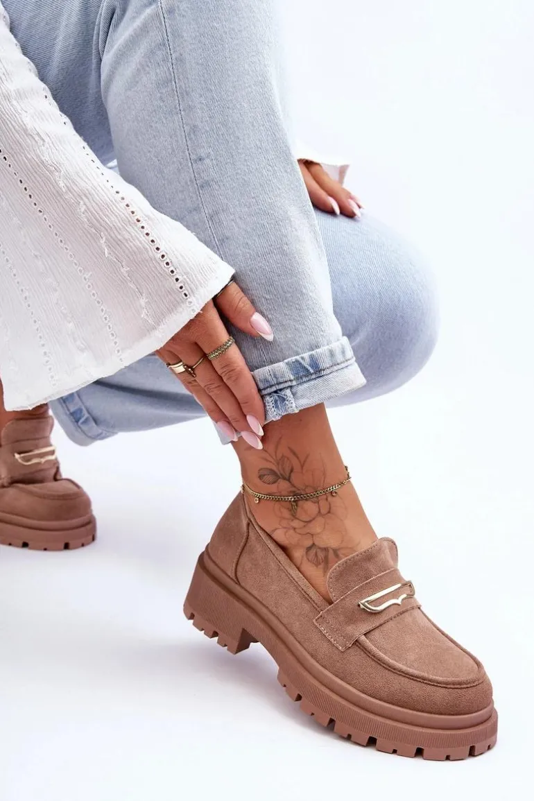 Damskie Zamszowe Wsuwane Mokasyny Ciemnobeżowe Pure Love