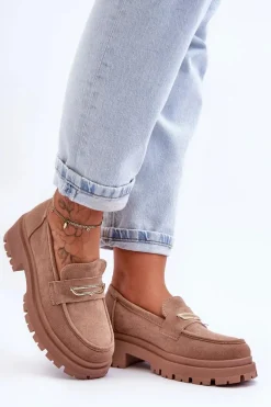 Damskie Zamszowe Wsuwane Mokasyny Ciemnobeżowe Pure Love