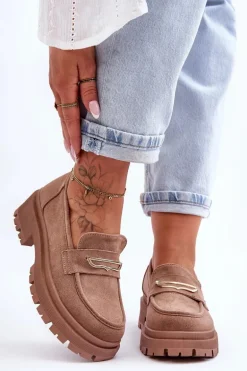 Damskie Zamszowe Wsuwane Mokasyny Ciemnobeżowe Pure Love