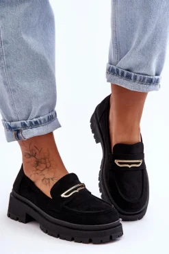 Damskie Zamszowe Wsuwane Mokasyny Czarne Pure Love