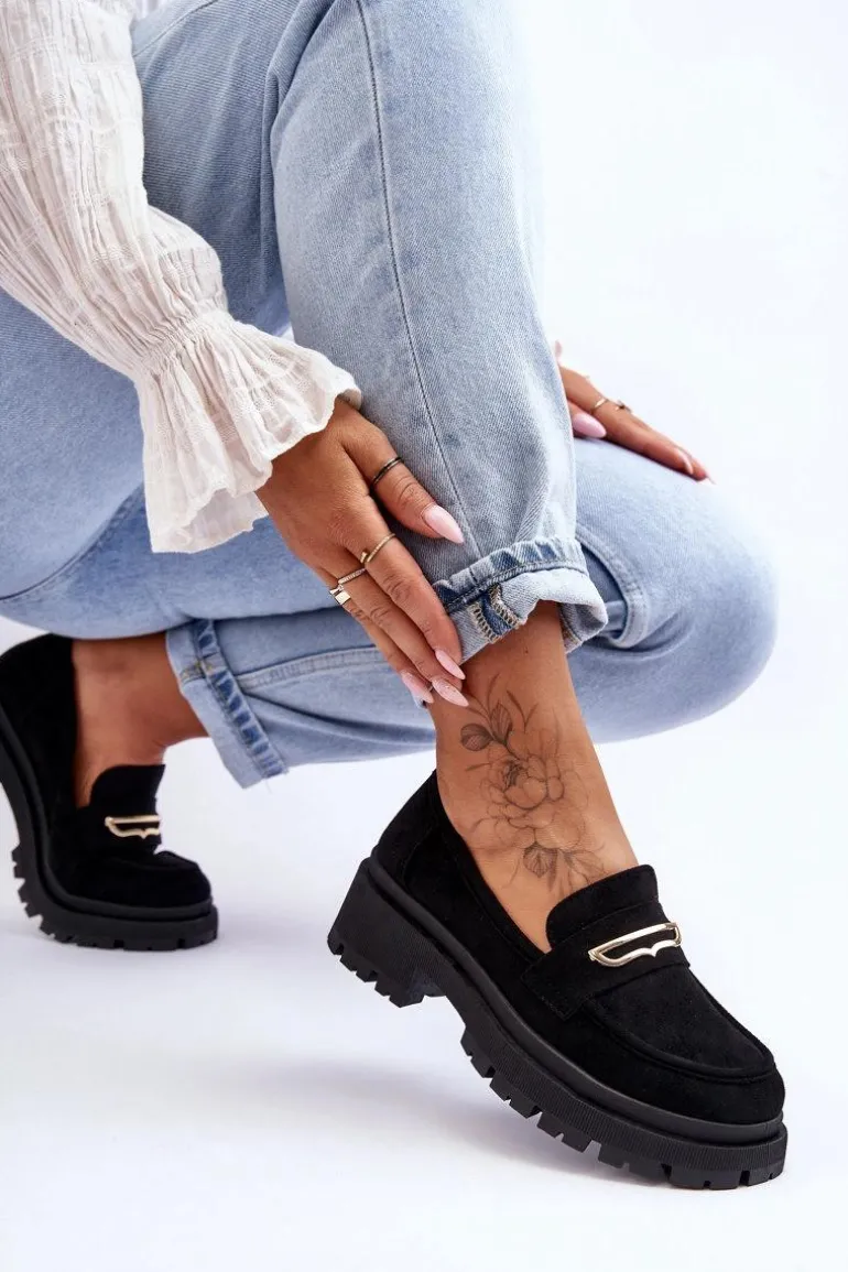 Damskie Zamszowe Wsuwane Mokasyny Czarne Pure Love