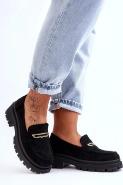 Damskie Zamszowe Wsuwane Mokasyny Czarne Pure Love