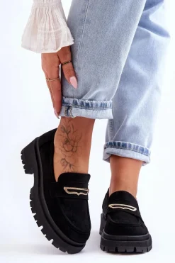 Damskie Zamszowe Wsuwane Mokasyny Czarne Pure Love