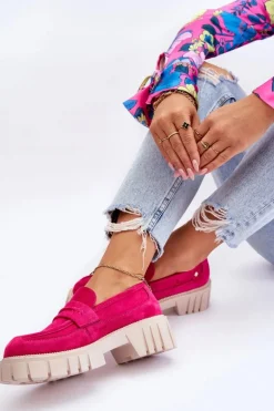 Damskie Zamszowe Wsuwane Półbuty Fuksja Fiorell