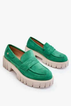 Damskie Zamszowe Wsuwane Półbuty Zielone Fiorell