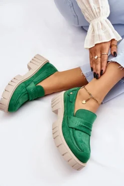 Damskie Zamszowe Wsuwane Półbuty Zielone Fiorell