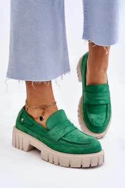Damskie Zamszowe Wsuwane Półbuty Zielone Fiorell