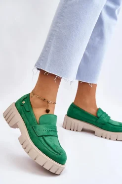 Damskie Zamszowe Wsuwane Półbuty Zielone Fiorell