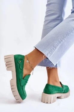 Damskie Zamszowe Wsuwane Półbuty Zielone Fiorell