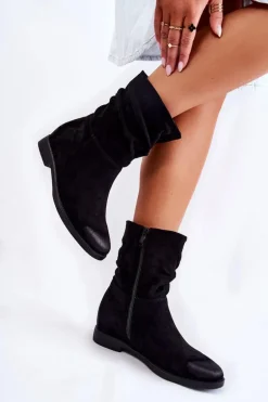 Damskie Zamszowe Wysokie Botki Czarne Venis