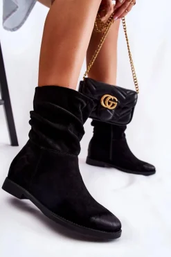Damskie Zamszowe Wysokie Botki Czarne Venis