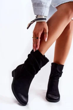 Damskie Zamszowe Wysokie Botki Czarne Venis