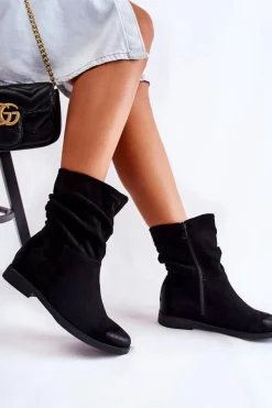 Damskie Zamszowe Wysokie Botki Czarne Venis
