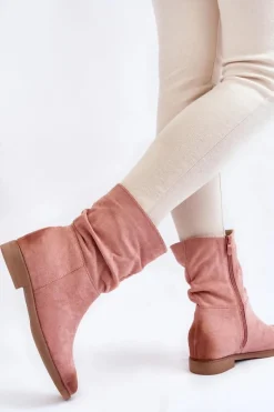 Damskie Zamszowe Wysokie Botki Różowe Venis
