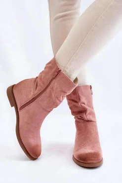 Damskie Zamszowe Wysokie Botki Różowe Venis