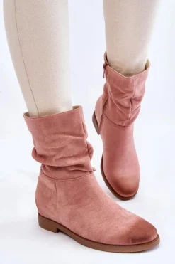 Damskie Zamszowe Wysokie Botki Różowe Venis
