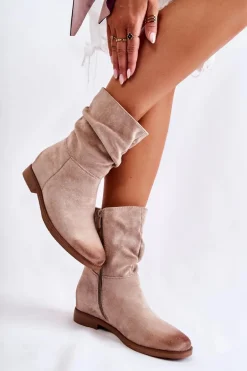 Damskie Zamszowe Wysokie Botki Beżowe Venis