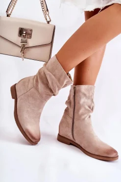 Damskie Zamszowe Wysokie Botki Beżowe Venis